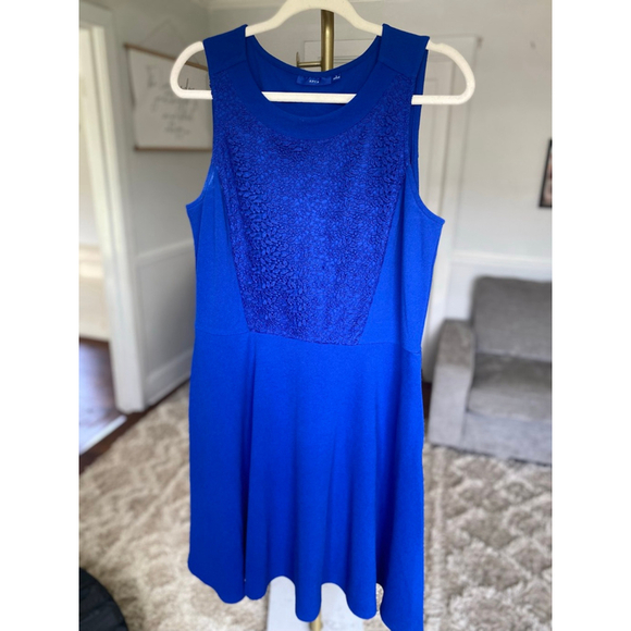 APT.9 Fit & Flare Sleeveless Dress Royal Blue Lace Detail L Wedding Event Preppy - Picture 2 of 8